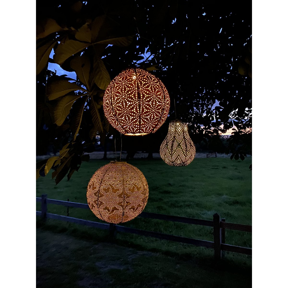 Solar Lampion Paisley lang oval kupfer