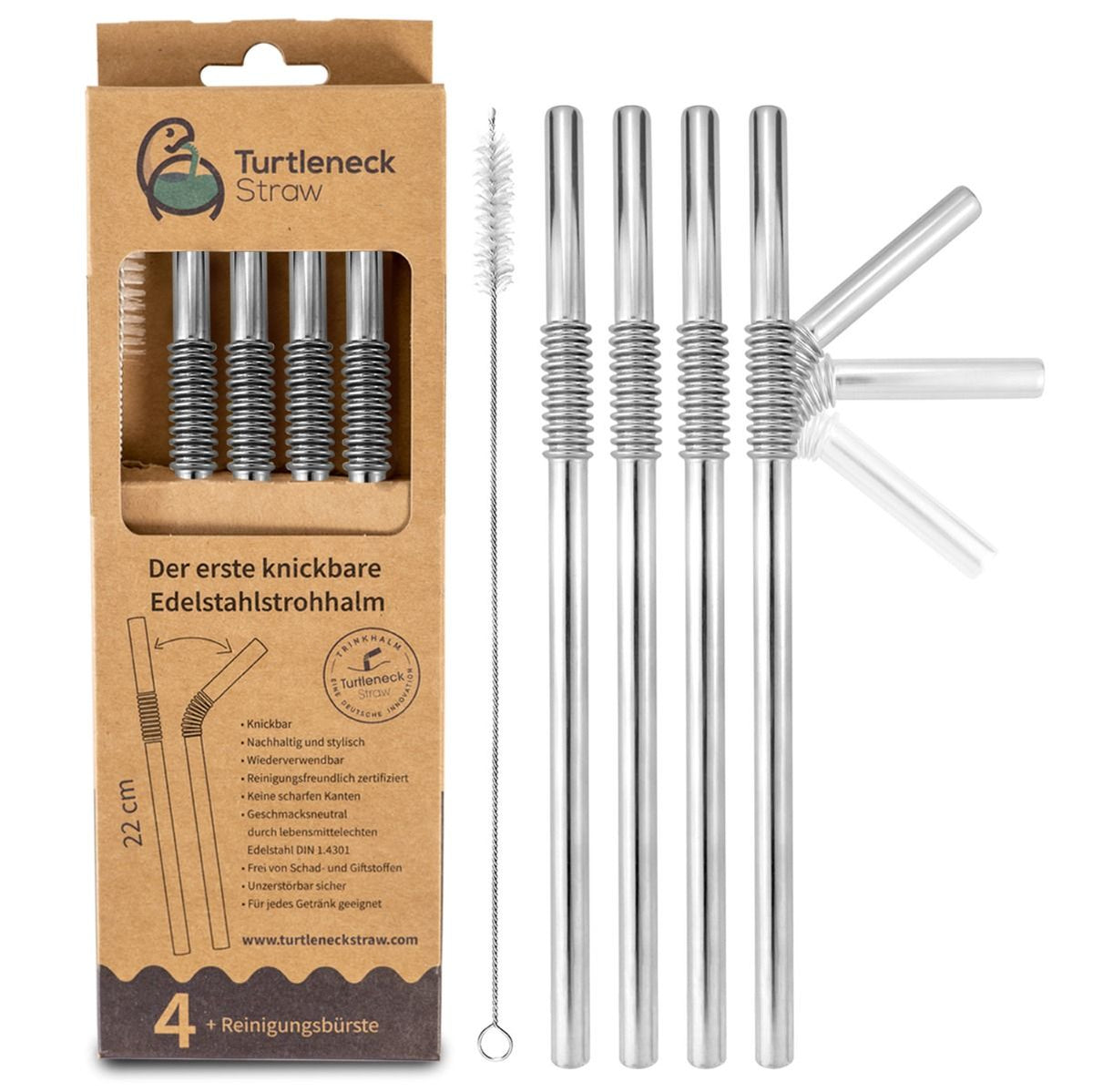 Trinkhalme biegbar Edelstahl 4er Set