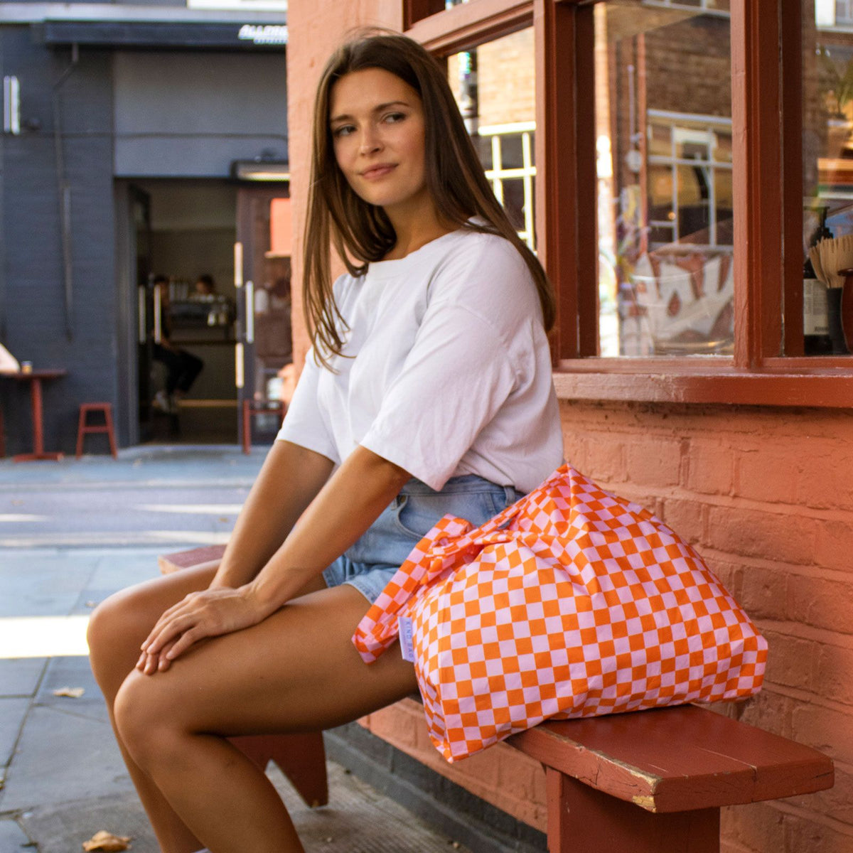 Einkaufstasche Medium Kariert Pink & Orange